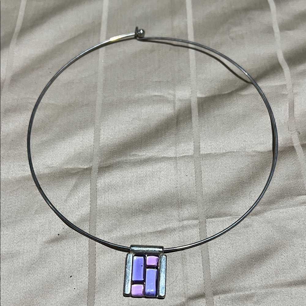 New York & Company Purple and Silver Geometric Necklace